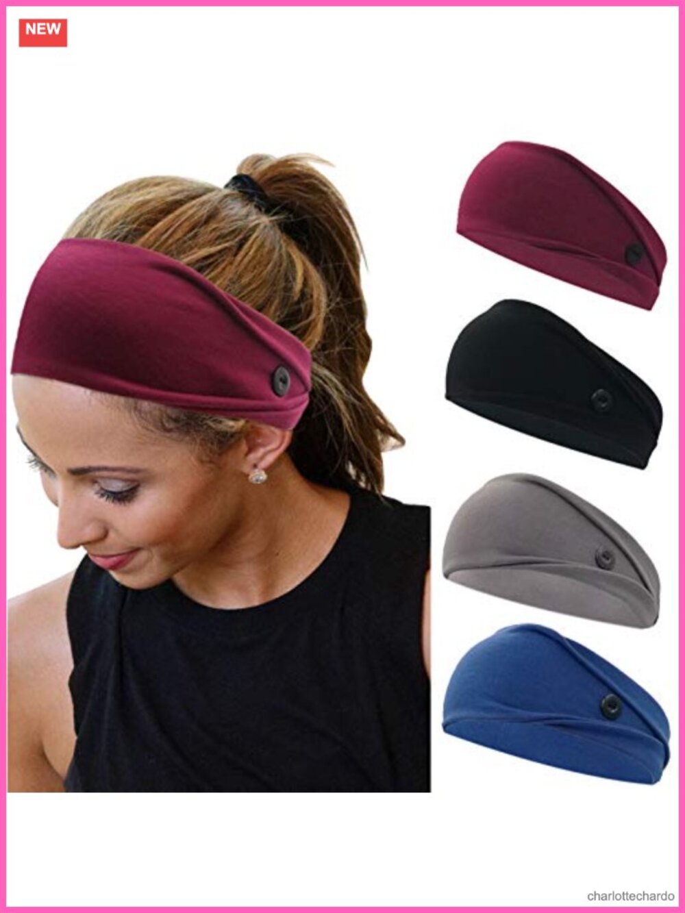 YONUF Women's Headbands with Buttons for Nurses & Yoga, 4 Pcs, Elastic, Non-Slip